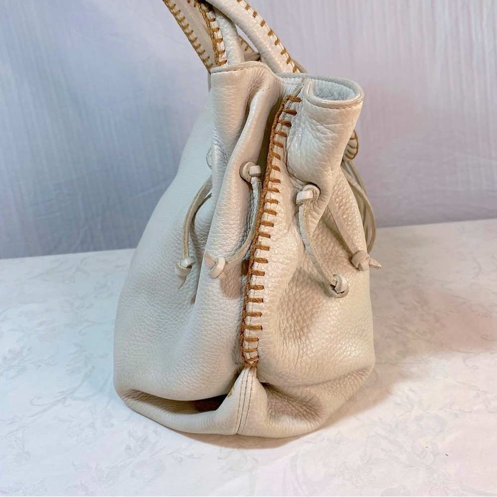 Carlos Falchi Fatto a Mano Large Bone White Leather Whipstitch Tote Shoulder Bag - Picture 5 of 15